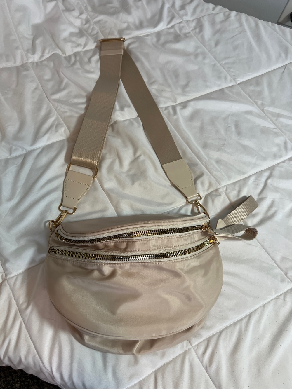 Amazon Beige Crossbody Belt Bag with Gold Hardware